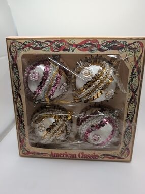 Vintage American Classic Satin Christmas Ornaments Set of 4, Made In The USA